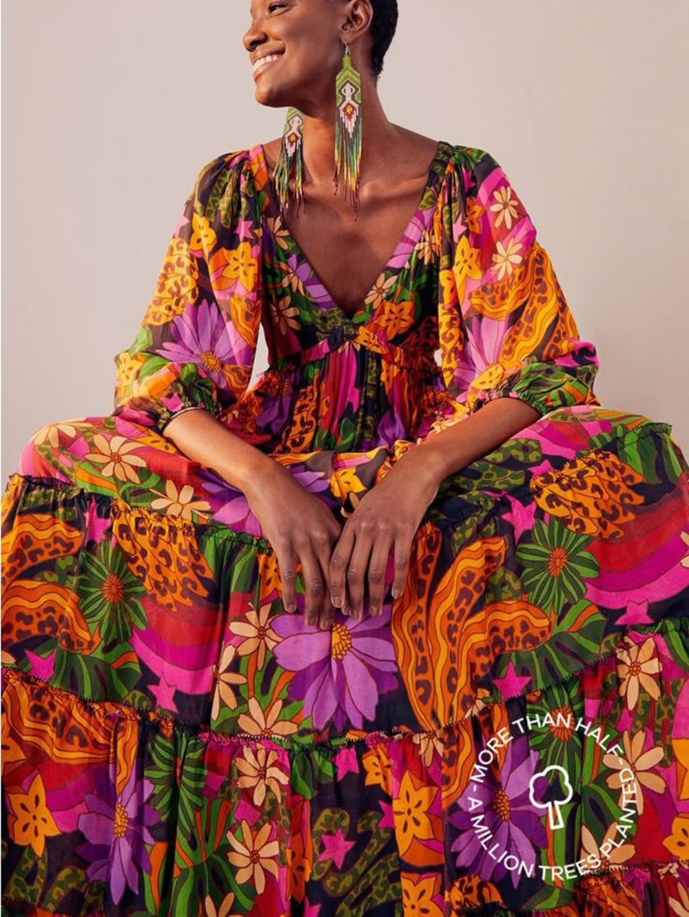 Farm Rio - Star Fruit Maxi Dress — tiered with gathered sleeve - Picture 2 of 10
